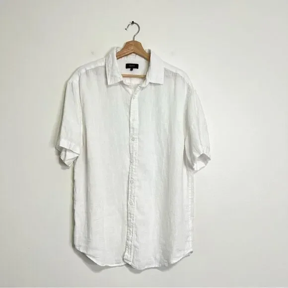 Quince Men's 100% European Linen Relaxed Short Sleeve Shirt White XL - Picture 2 of 7